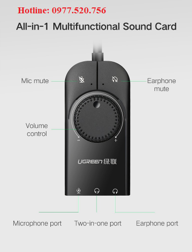 USB sound 2.0 ra Mic +Loa có điều chỉnh âm lượng Ugreen 50599 dài 1m